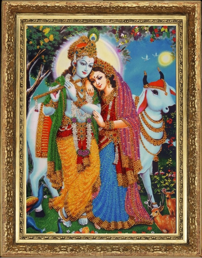 DIY Bead Embroidery Kit "Krishna with Flute" 13.8"x9.8" / 35.0x25.0 cm
