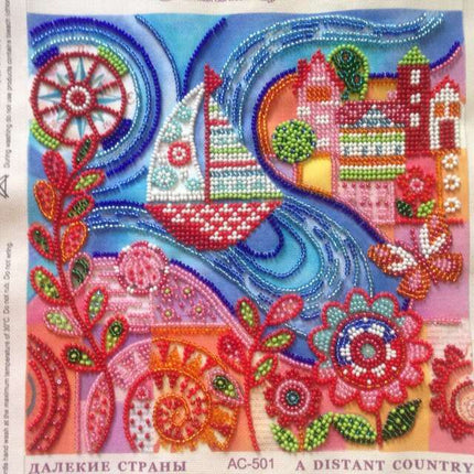 Canvas for bead embroidery "Far country" 7.9"x7.9" / 20.0x20.0 cm
