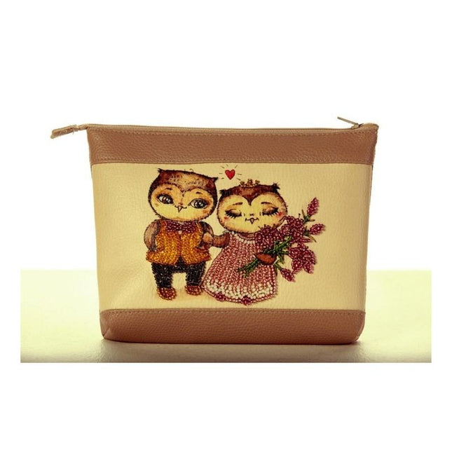 DIY Bead Embroidery kit Leatherette cosmetic bag "Pair of owls"