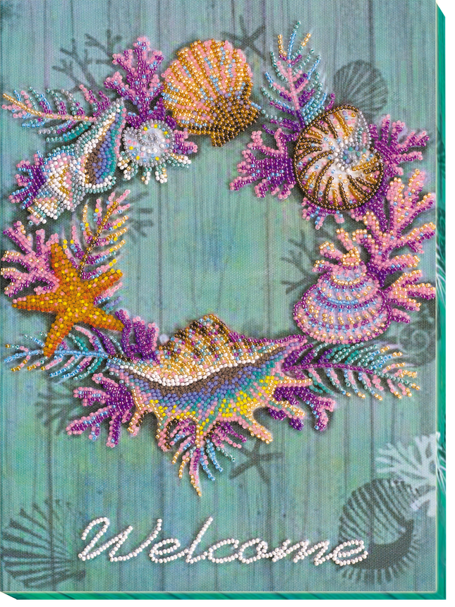 DIY Bead Embroidery Kit "Wreath of shells" 8.7"x11.8" / 22.0x30.0 cm