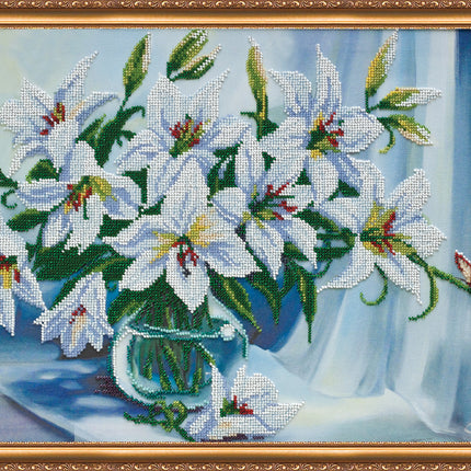 DIY Bead Embroidery Kit "Madonna lilies" 17.7"x12.6" / 45.0x32.0 cm