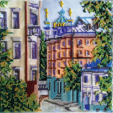 Canvas for bead embroidery "The Little Town" 7.9"x7.9" / 20.0x20.0 cm