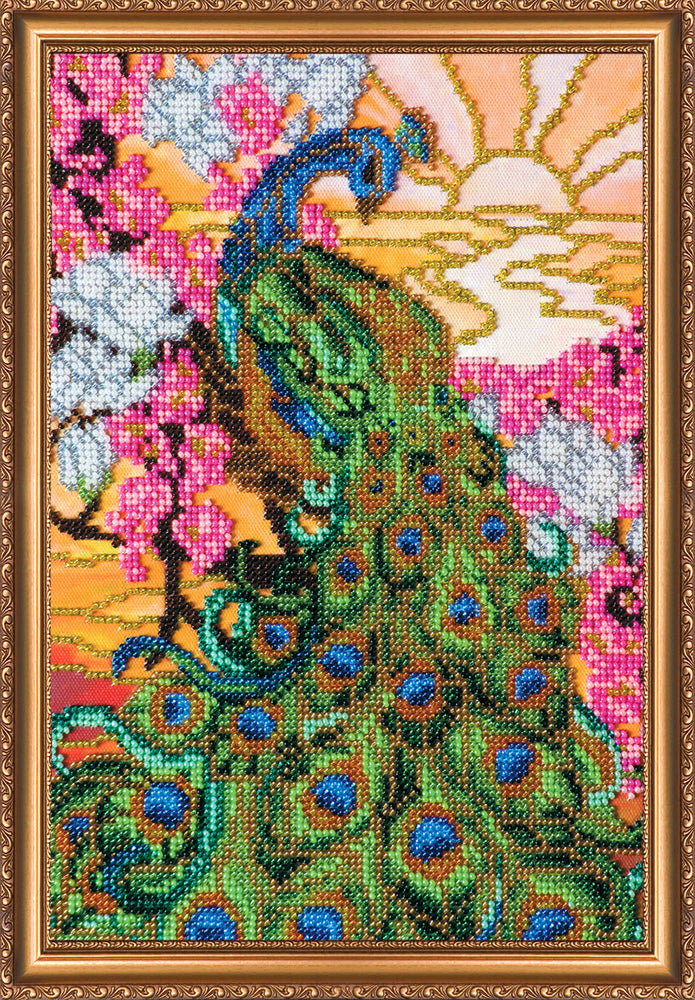 DIY Bead Embroidery Kit "Peacock" 7.9"x11.0" / 20.0x28.0 cm