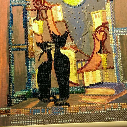 Canvas for bead embroidery "Cats at window" 7.9"x7.9" / 20.0x20.0 cm