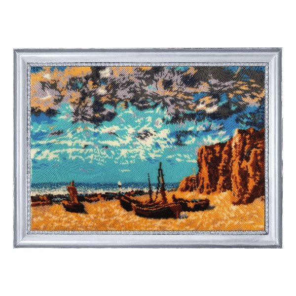 Bead DIY Embroidery Kit "Boats on the Shore" 13.8"x10.2"/ 35.0x26.0 cm