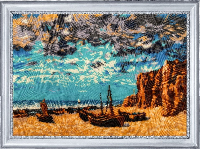 Bead DIY Embroidery Kit "Boats on the Shore" 13.8"x10.2"/ 35.0x26.0 cm