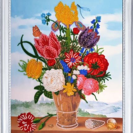 DIY Bead Embroidery Kit "Bouquet on the Balcony (after A. Boesshaert)" 13.4"x10.6" / 34.0x27.0 cm