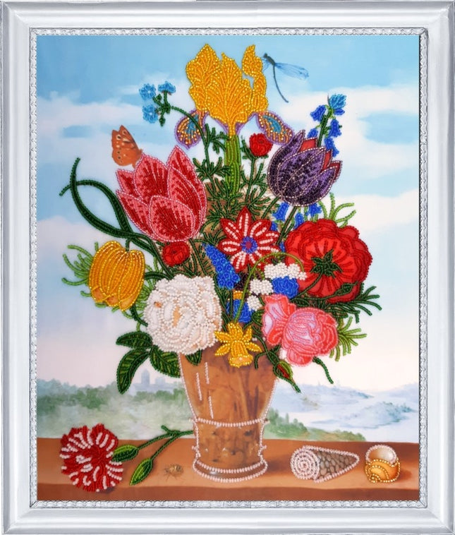 DIY Bead Embroidery Kit "Bouquet on the Balcony (after A. Boesshaert)" 13.4"x10.6" / 34.0x27.0 cm