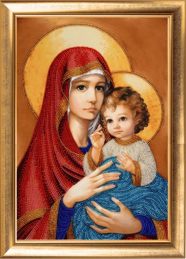 DIY Bead Embroidery Kit "Mary with Jesus" 13.8"x9.4" / 35.0x24.0 cm