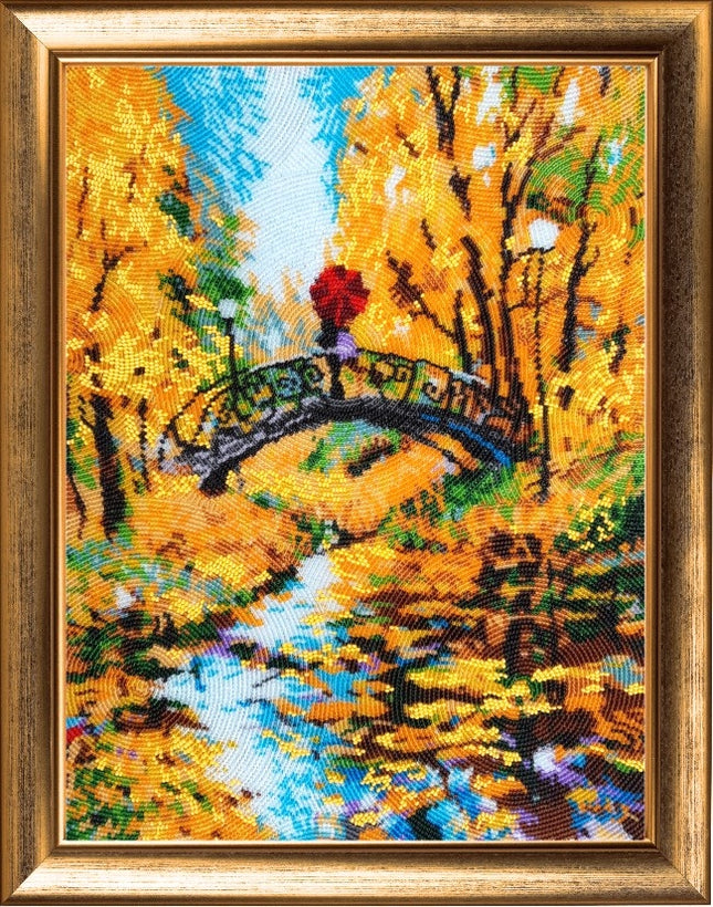 DIY Bead Embroidery Kit "Autumn Bridge" 13.8"x10.6" / 35.0x27.0 cm