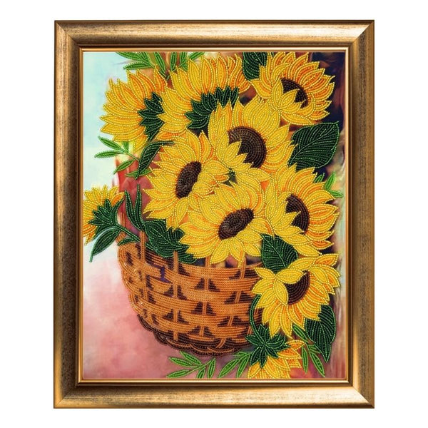 DIY Bead Embroidery Kit "Basket with Sunflowers" 13.0"x10.6" / 33.0x27.0 cm