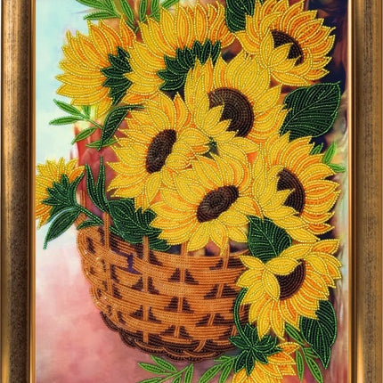 DIY Bead Embroidery Kit "Basket with Sunflowers" 13.0"x10.6" / 33.0x27.0 cm