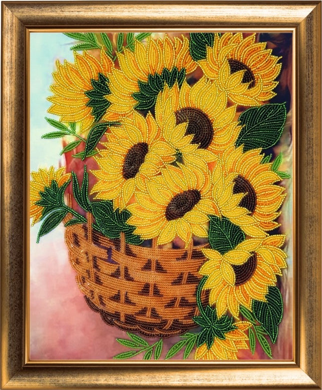 DIY Bead Embroidery Kit "Basket with Sunflowers" 13.0"x10.6" / 33.0x27.0 cm