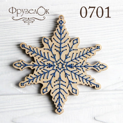 DIY Cross stitch kit on wood "Snowflake" 3.9x4.1 in / 10.0x10.5 cm