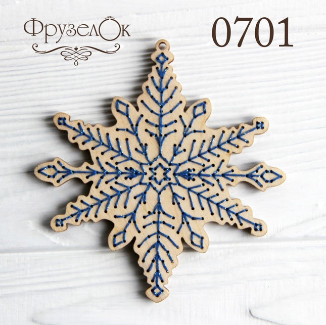DIY Cross stitch kit on wood "Snowflake" 3.9x4.1 in / 10.0x10.5 cm