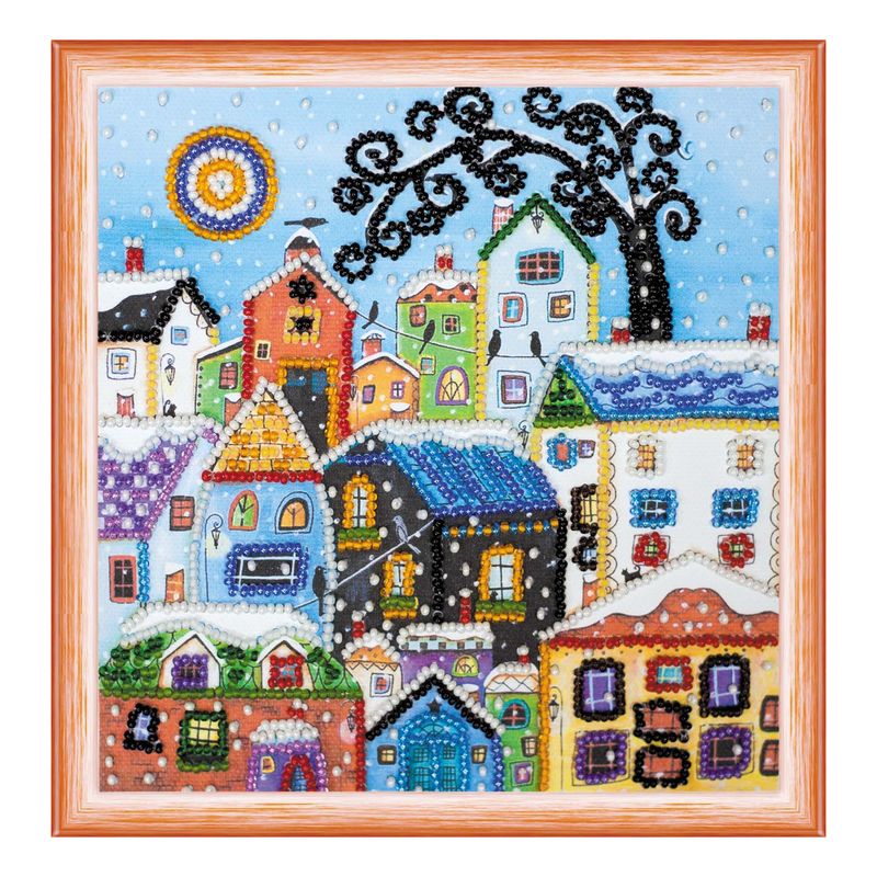 DIY Bead Embroidery Kit "Bright houses"  5.9"x5.9" / 15.0x15.0 cm