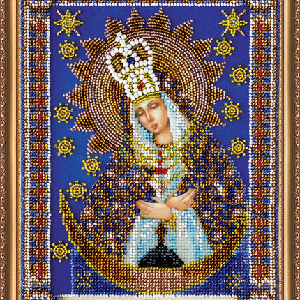DIY Bead Embroidery Kit "Icon of the Mother of God «Ostrobramskaya»" 7.5"x9.8" / 19.0x25.0 cm
