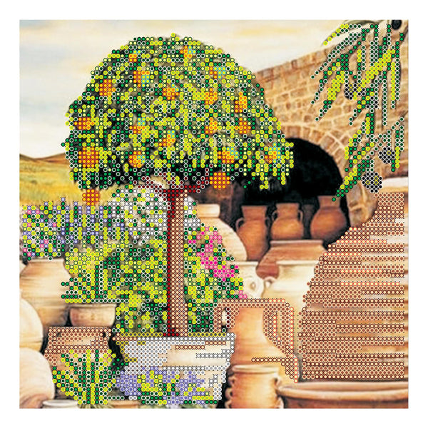 Canvas for bead embroidery "Mandarin Tree" 7.9"x7.9" / 20.0x20.0 cm