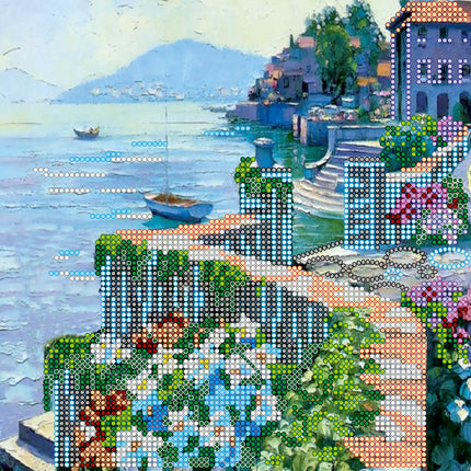 Canvas for bead embroidery "Sea view" 7.9"x7.9" / 20.0x20.0 cm