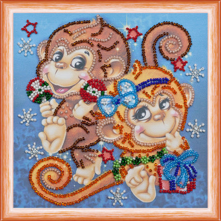 DIY Bead Embroidery Kit "Cheer monkeys"  5.9"x5.9" / 15.0x15.0 cm