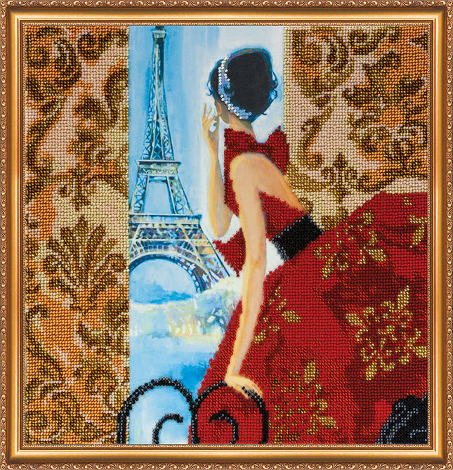 DIY Bead Embroidery Kit "Window to Paris" 11.8"x11.8" / 30.0x30.0 cm