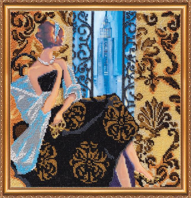 DIY Bead Embroidery Kit "Window to New York" 11.8"x11.8" / 30.0x30.0 cm