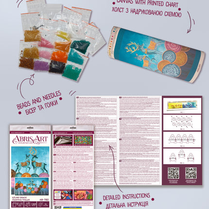 DIY Bead Embroidery Kit "Azure Grace" 20.5"x10.6" / 52.0x27.0 cm