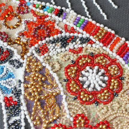 DIY Bead Embroidery Kit "Cat and moth" 9.8"x13.8" / 25.0x35.0 cm