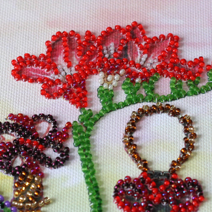 DIY Bead Embroidery Kit "Flower trail" 10.2"x11.0" / 26.0x28.0 cm