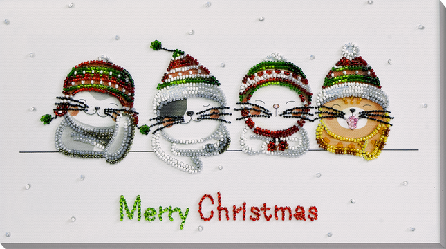 DIY Bead Embroidery Kit "Holiday cats" 11.8"x6.7" / 30.0x17.0 cm