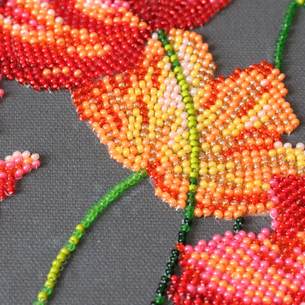 DIY Bead Embroidery Kit "Velvet poppies" 15.7"x10.6" / 40.0x27.0 cm