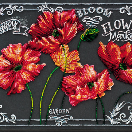 DIY Bead Embroidery Kit "Velvet poppies" 15.7"x10.6" / 40.0x27.0 cm
