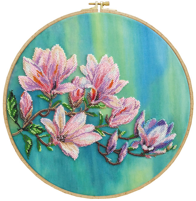 DIY Bead Embroidery Kit "Magnolias bloom" 13.0"x13.0" / 33.0x33.0 cm