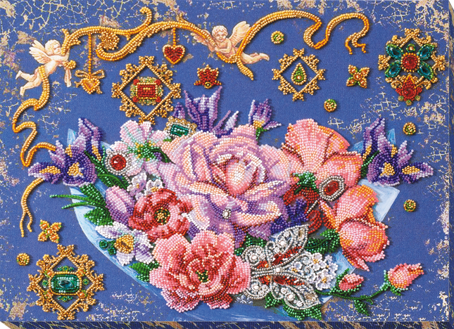 DIY Bead Embroidery Kit "Magic flowers" 15.4"x11.0" / 39.0x28.0 cm