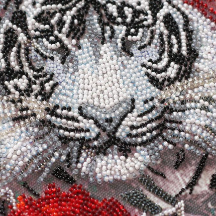 DIY Bead Embroidery Kit "Bai-hu (White tiger)" 11.8"x16.1" / 30.0x41.0 cm