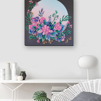 DIY Bead Embroidery Kit "Moon flowers" 11.8"x11.8" / 30.0x30.0 cm