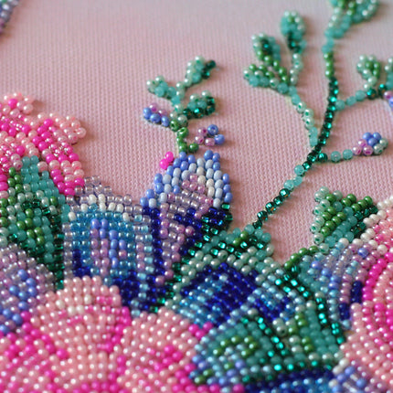 DIY Bead Embroidery Kit "Moon flowers" 11.8"x11.8" / 30.0x30.0 cm