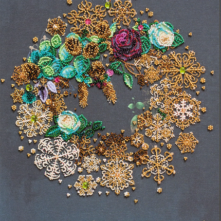 DIY Bead Embroidery Kit "New year wreath" 10.6"x15.0" / 27.0x38.0 cm