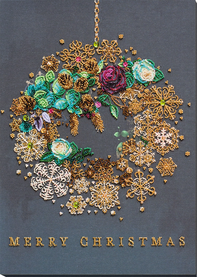 DIY Bead Embroidery Kit "New year wreath" 10.6"x15.0" / 27.0x38.0 cm