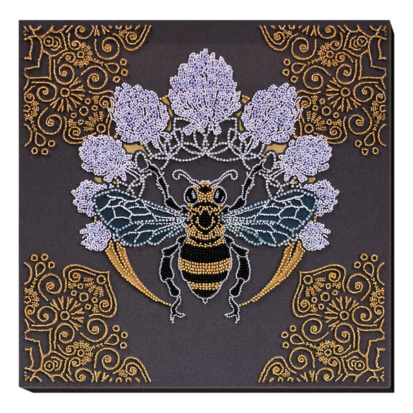 DIY Bead Embroidery Kit "Bee in clover" 11.8"x11.8" / 30.0x30.0 cm