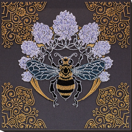 DIY Bead Embroidery Kit "Bee in clover" 11.8"x11.8" / 30.0x30.0 cm
