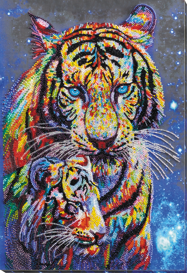 DIY Bead Embroidery Kit "Colored tigers" 11.8"x18.1" / 30.0x46.0 cm