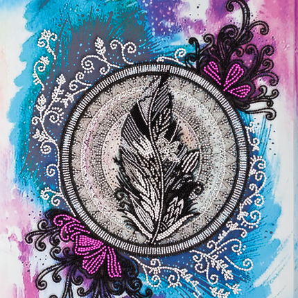 DIY Bead Embroidery Kit "Mandala feather" 11.8"x15.4" / 30.0x39.0 cm