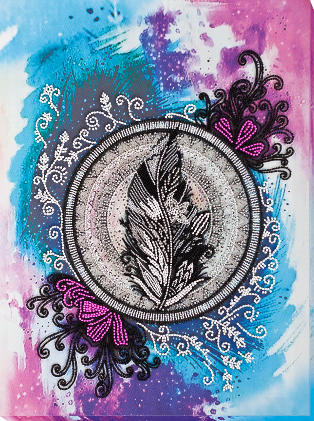 DIY Bead Embroidery Kit "Mandala feather" 11.8"x15.4" / 30.0x39.0 cm