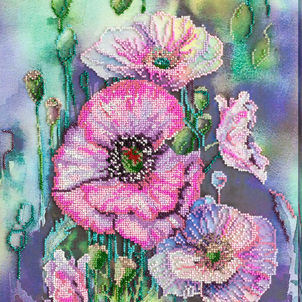 DIY Bead Embroidery Kit "Delicate poppies" 11.8"x16.9" / 30.0x43.0 cm