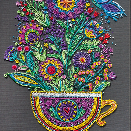 DIY Bead Embroidery Kit "Cup of happiness" 9.3"x12.8" / 23.5x32.5 cm