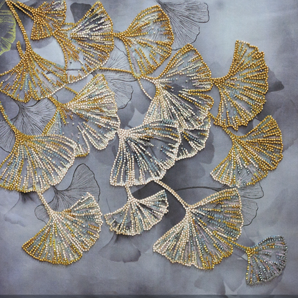 DIY Bead Embroidery Kit "Ginkgo biloba" 12.6"x12.2" / 32.0x31.0 cm