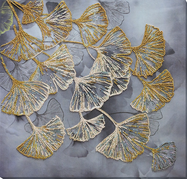 DIY Bead Embroidery Kit "Ginkgo biloba" 12.6"x12.2" / 32.0x31.0 cm
