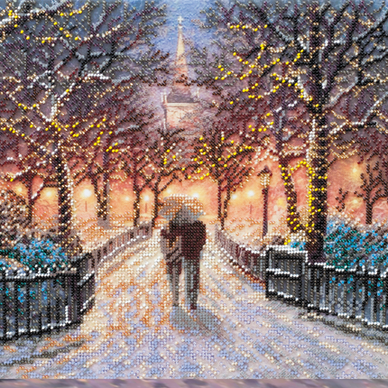 DIY Bead Embroidery Kit "Winter date" 15.7"x11.0" / 40.0x28.0 cm
