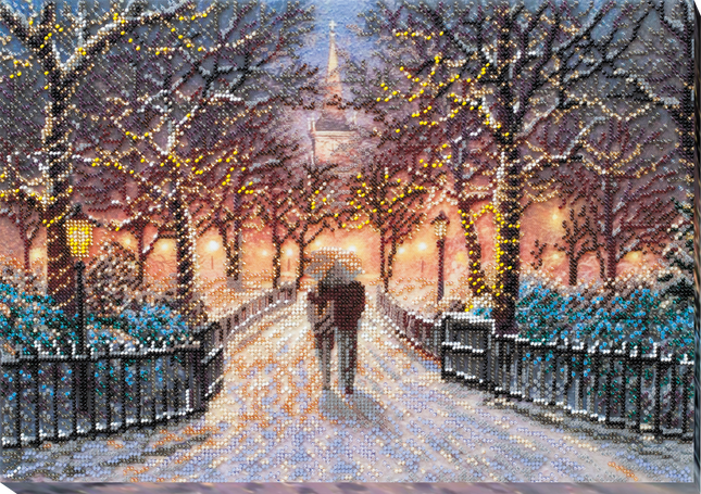 DIY Bead Embroidery Kit "Winter date" 15.7"x11.0" / 40.0x28.0 cm